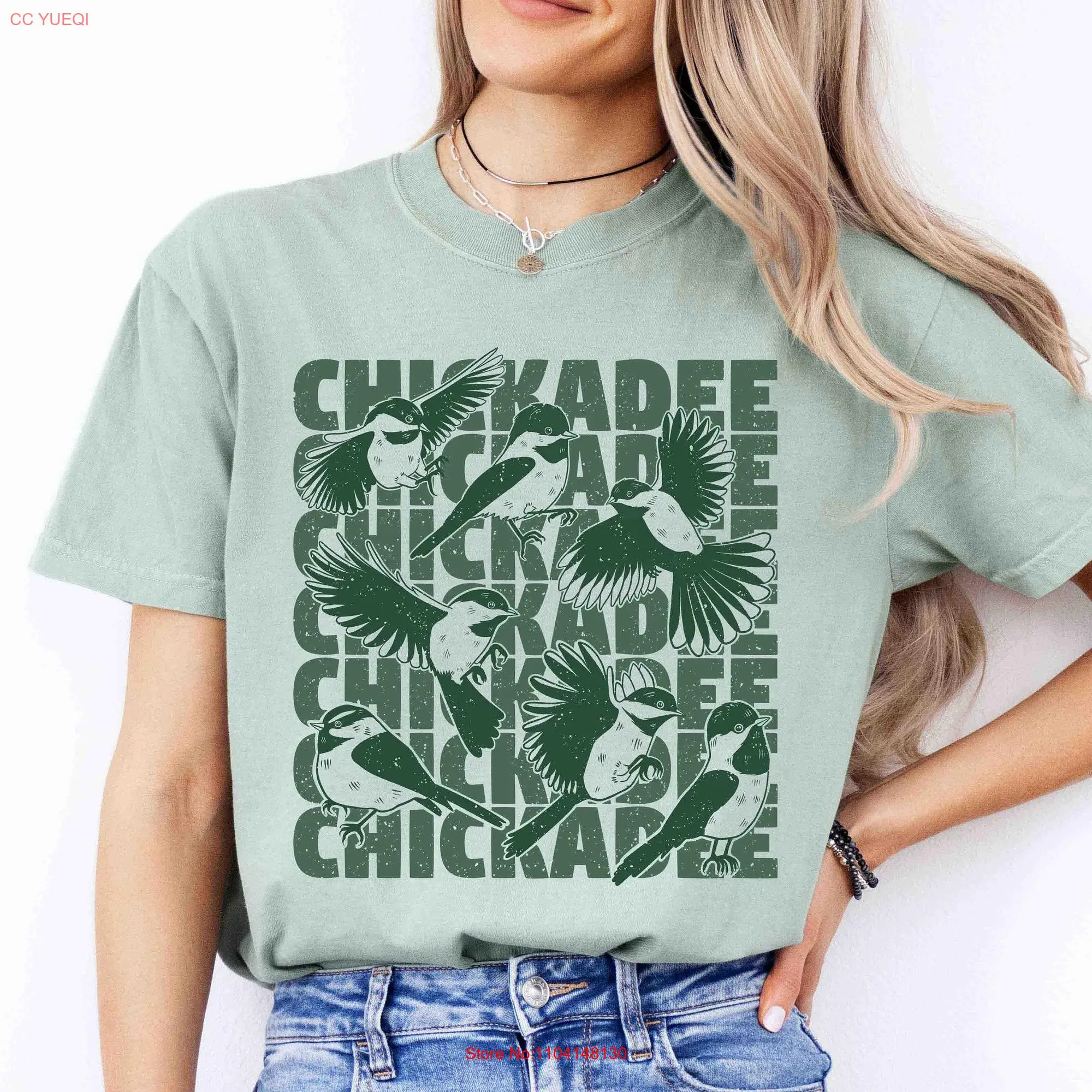 Chickadee T Shirt Khaki Print Color Black capped Bird for Birdwatcher Garment Dyed Fit long or short sleeves