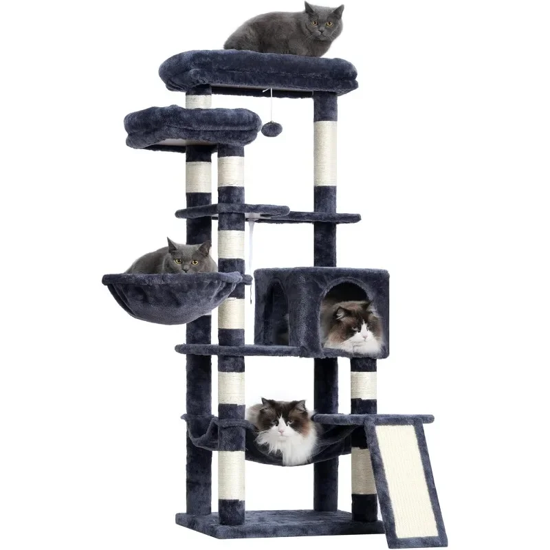 

Cat Tree with Scratching Post, 57 inch Cat Tower for Indoor Cats, Cat Condo with Two Large Platforms, Hammock and Big Scratch