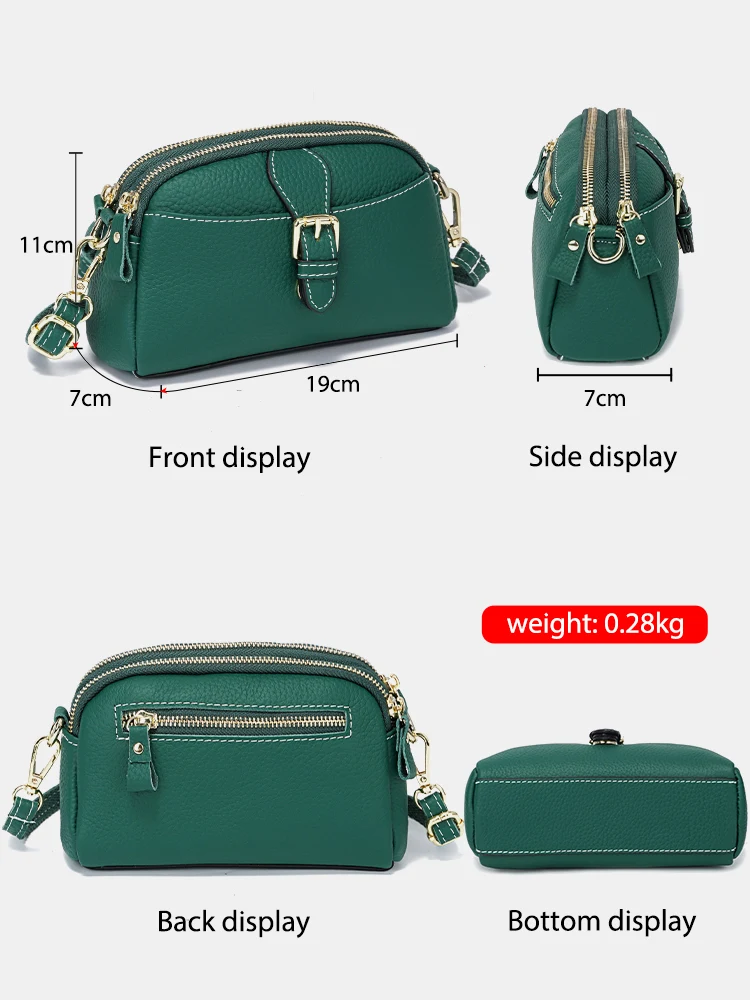 Zency Female Purse Casual Wristlets Cowhide Leather Women Clutch Bag Many Zipper Pockets Solid Handbag Crossbody Bag Small