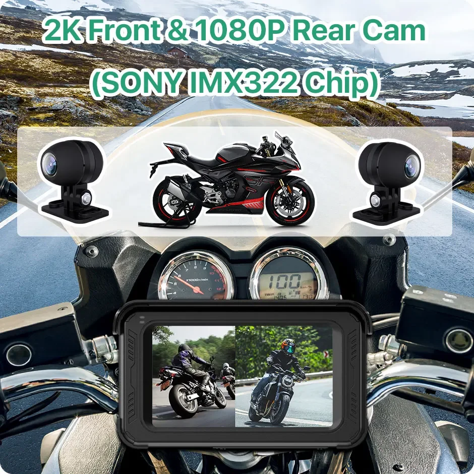 Motorcycle Monitor 5 inch Wireless Motorbike Carplay Android Auto DVR IP65 Waterproof Autocycle Camera Support GPS Bluetooth