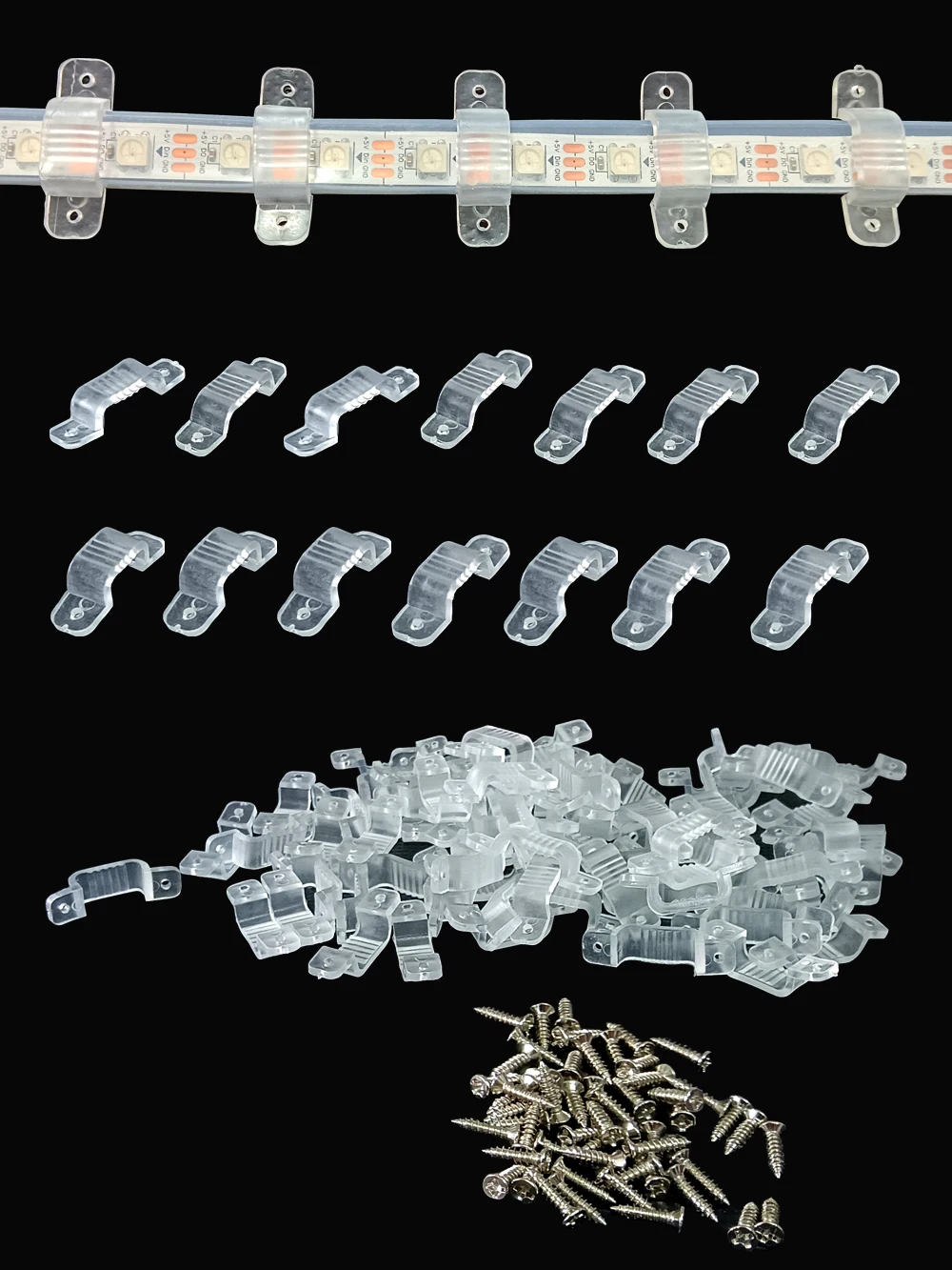 Bande LED transparente, Clip de fixation, boucle en plastique PVC souple et Flexible avec vis pour la fixation de bande 2835 5050 3528 5730 8-18mm