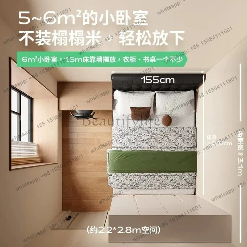 LS  180x200cm Furniture Luxury Modern Ultra Thin Bedside Leather Suspension Double Bed 2 People Bedroom Beds And Bed Frames