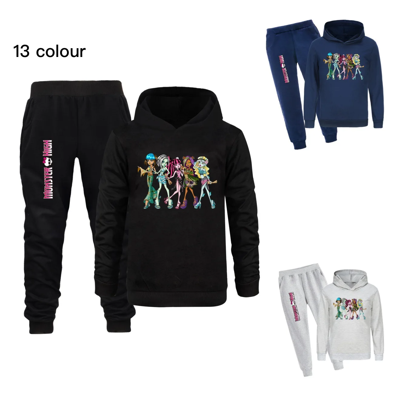 

New Monster High Clothes Kids Cartoon Clothing Toddler Girls Long Sleeve Hoodies+Jogging Pants 2pcs Suits Junior Boys Outfits