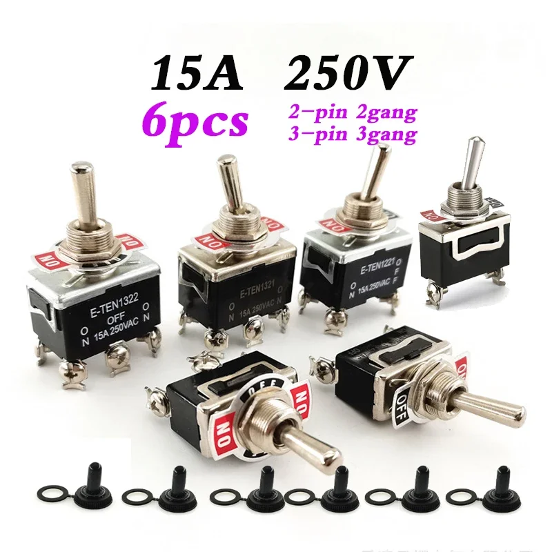 6 szt. wytrzymałych przełączników kołyskowych 15A 250V 2 3 Pin 2 3 Gang SPST ON/OFF z przełącznikiem kołyskowym Boot Spst