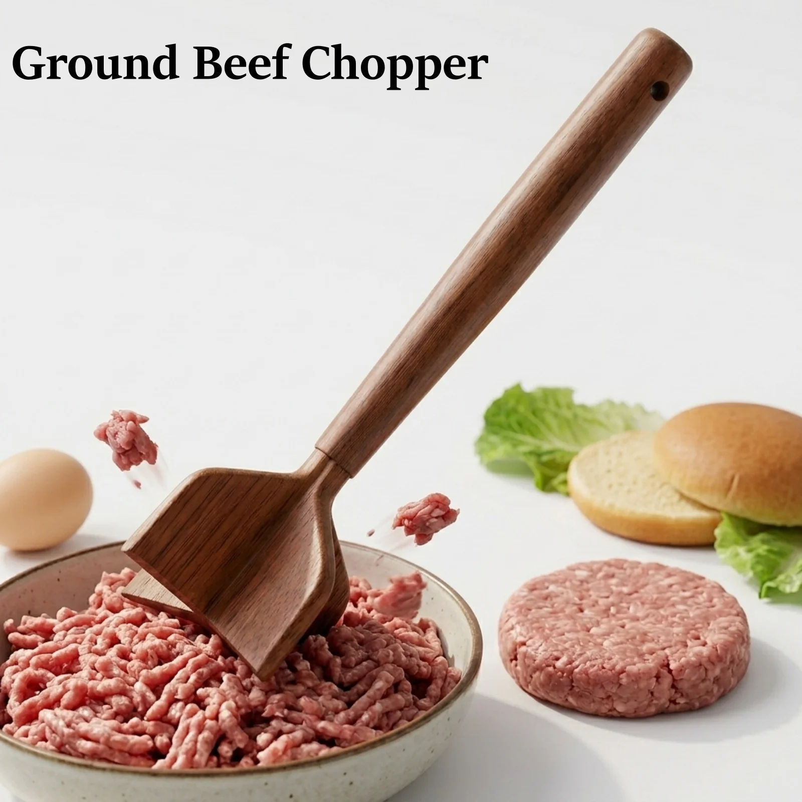 Picadora de Carne de Res Manual de Madera/Acero Inoxidable, Espátula para Picar y Triturar Carne, Utensilio de Cocina
