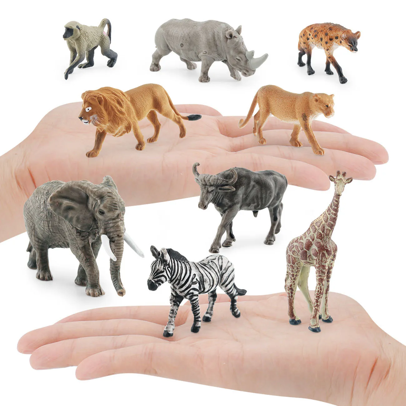 9Pcs Simulated South African Animals Zebra Lion Giraffe Lioness White Rhino African Elephant Model Toy Ornaments