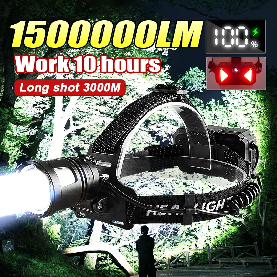 2024 High Power Led Headlamp Super Bright Large Aperture Head Flashlights Ultra Powerful 600W Long Shot 3000m Hunting Head Torch