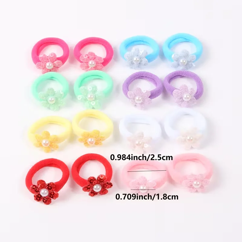 16 sequined small flower thumb hair loops, imitating pearl ponytails, with a fresh and sweet look.