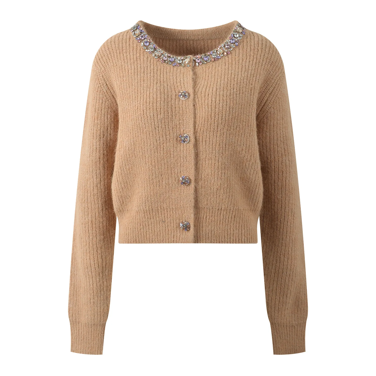 

Элегантный вязаный кардиган с длинными рукавами, круглым вырезом, облегающий, с декором в виде ромбов, в роскошном стиле, женская модная верхняя одежда для осени и зимы