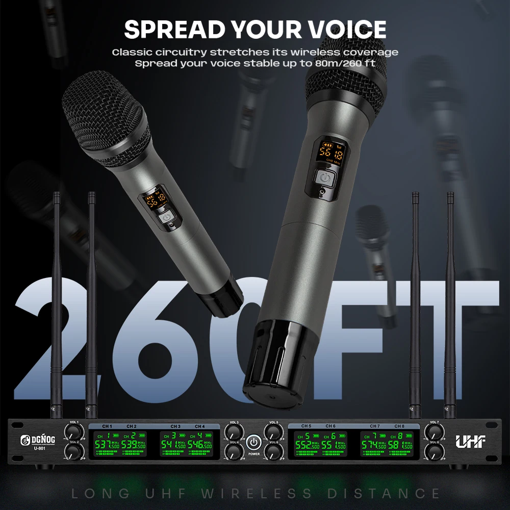 DGNOG U-801 UHF Wireless Microphone System 8-Channel Karaoke Microphone Automatic Frequency Matching, Suitable for Stage Karaoke