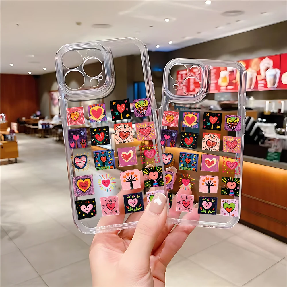 

Hand Drawn Love Print Silicone Phone Case for IPhone 17 16 15 14 13 12 11 Pro Xs Max Air Mini 7 8 6 6s Plus SE 2020 2022 Cover
