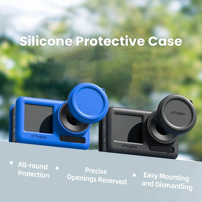ABDE-Amagisn حافظة واقية من السيليكون مع غطاء للعدسات غطاء حماية مقاوم للخدش ملحقات الكاميرا لـ DJI Osmo Action 4