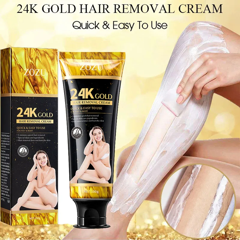 

100g Painless Hair Removal Cream 24K Gold Facial Body Whitening Hands Legs and Armpits Fast Hair Depilatory Beauty Health Care