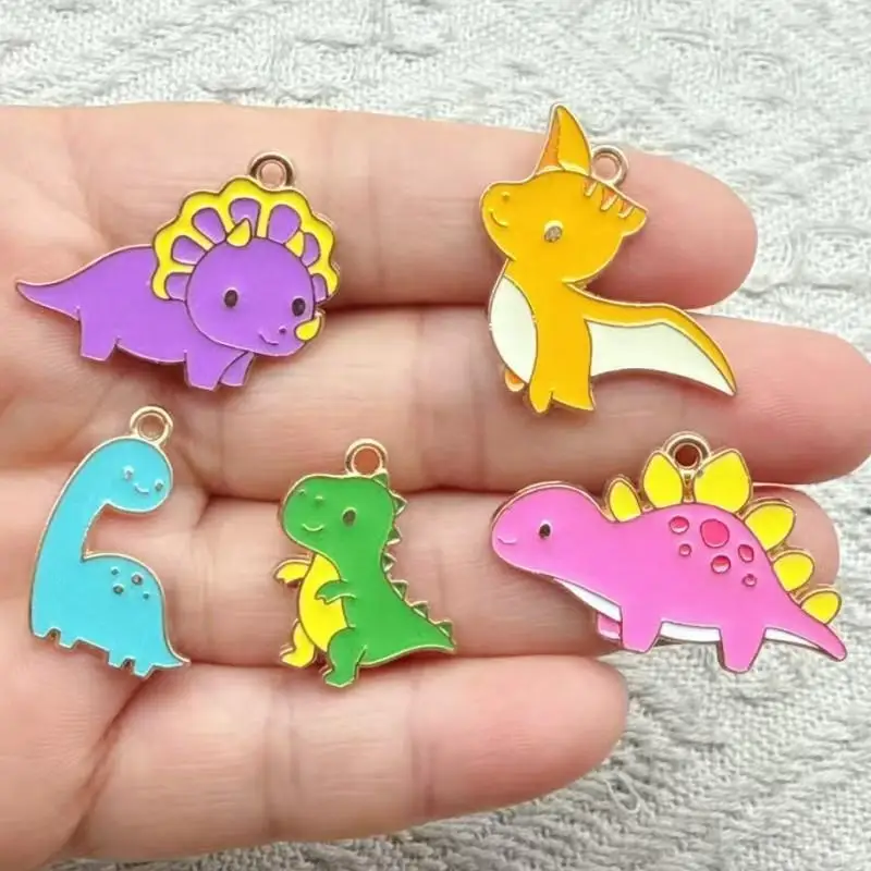Cartoon Dinosaur Enamel Metal Charms 10Pcs Non-Toxic Alloy Pendants for DIY Bracelet Necklace Jewelry Making