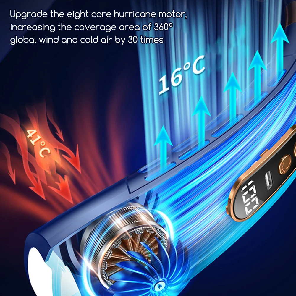 1800 mAh USB wiszący wentylator wentylatora Przenośna bez pęknięcia mini ładowna wyciszona wyświetlacz cyfrowy LED 5