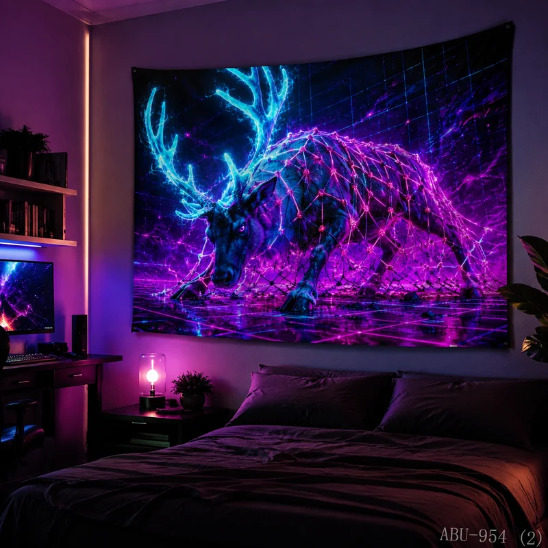 VIKAMA Starry River Flowing Light Stream Deer Dreamy Christmas Tapestry, HD Cloth, Festival Atmosphere Room Decoration