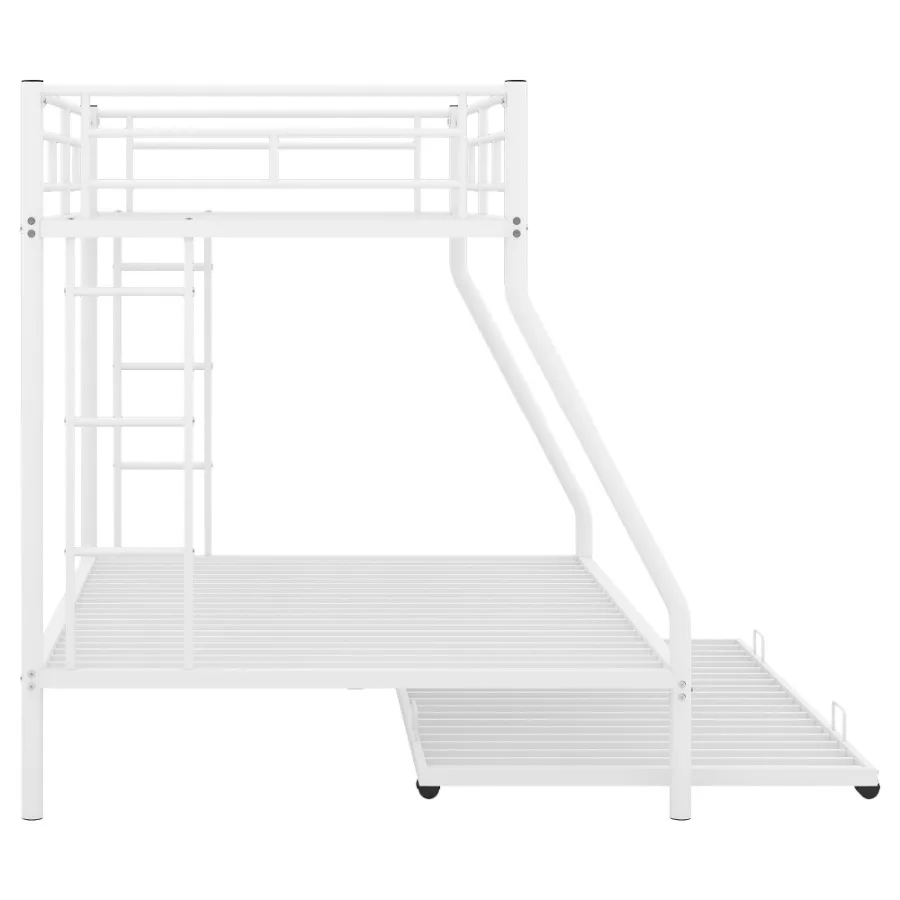Twin over Full Bed with Sturdy Steel Frame Bunk Bed with Twin Size Trundle Two-Side Ladders White OLD SKU:MF194424AAK