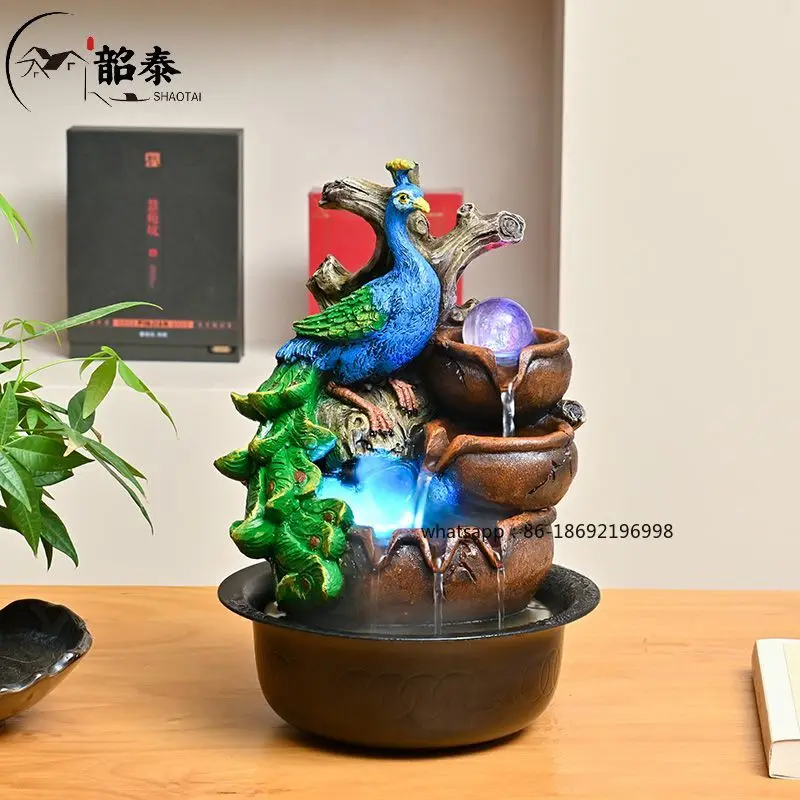 Flowing Water Ornament Small Fountain Living Room Lucky Feng Shui Wheel Desktop Water Circulation Home Decoration Office Crafts - view 2