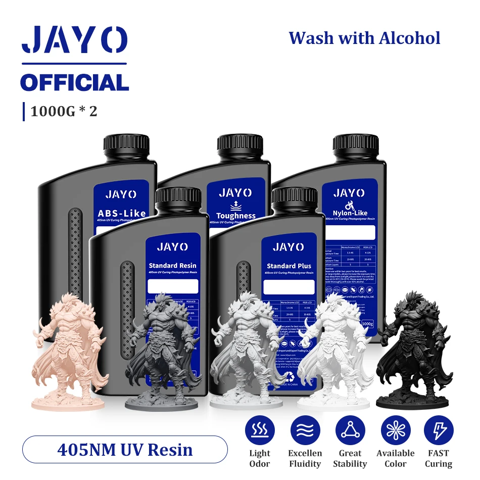 

JAYO Standard/ABS-Like/Toughness/Like PA Resin 2KG 395-405nm UV Curing Photopolymer Rapid Resin for LCD/DLP/SLA 3D Printer