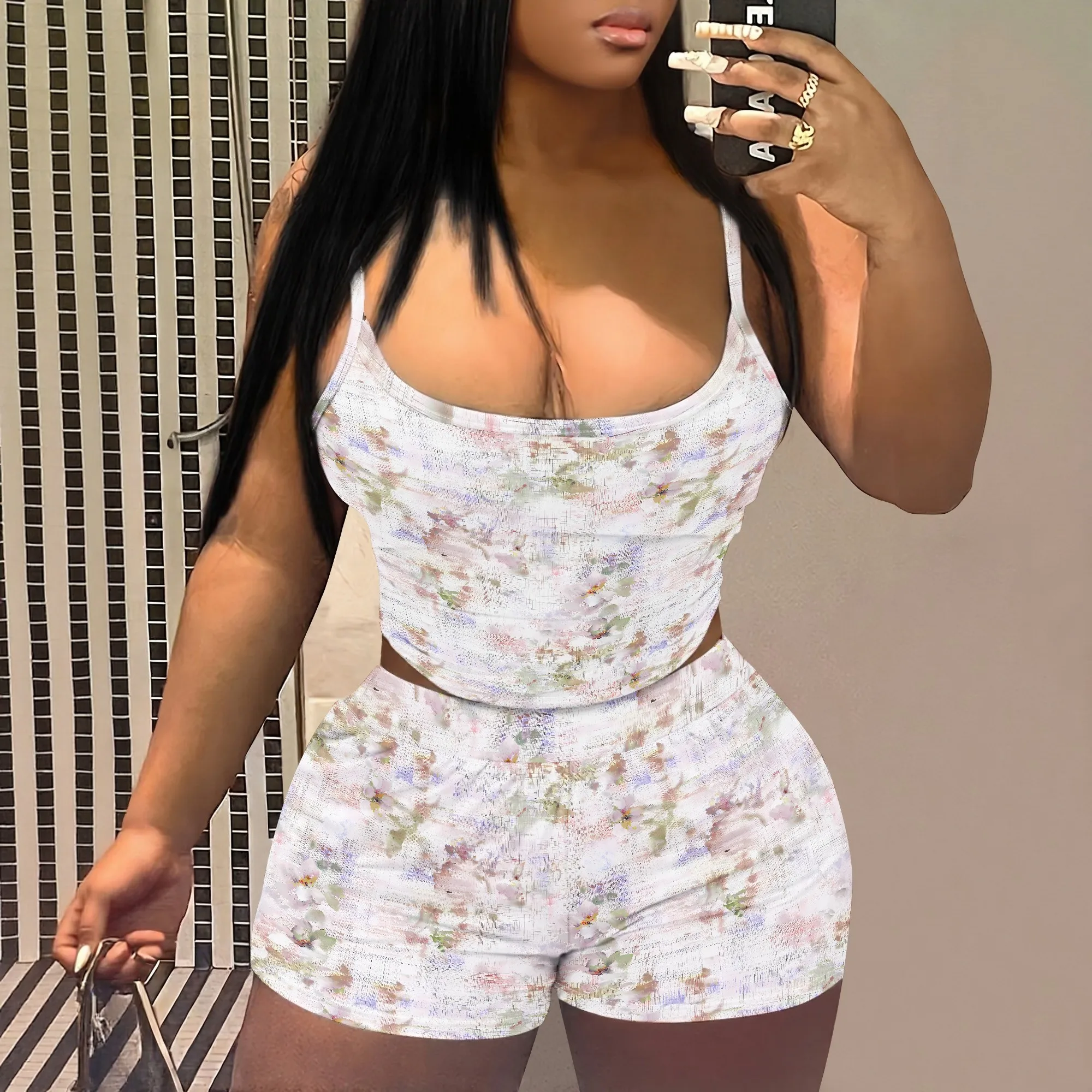 Conjunto de Camiseta con Estampado Floral, Top y Pantalones Cortos con Flores Pastel, Ropa de Verano para Estar en Casa, Atuendo para Vacaciones en la Playa, Look Casual Diario, Tallas S-2XL