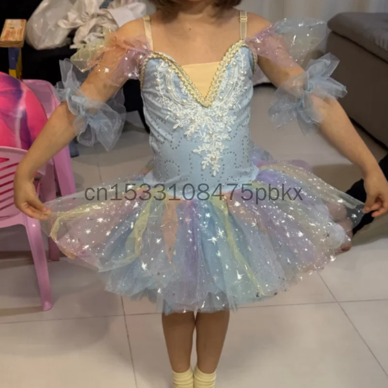Kids Girls Ballet Tutu Dress Little Swan Performance Costume Soft Tulle Princess Puffy Skirt Children Stage Dance Recital Outfit