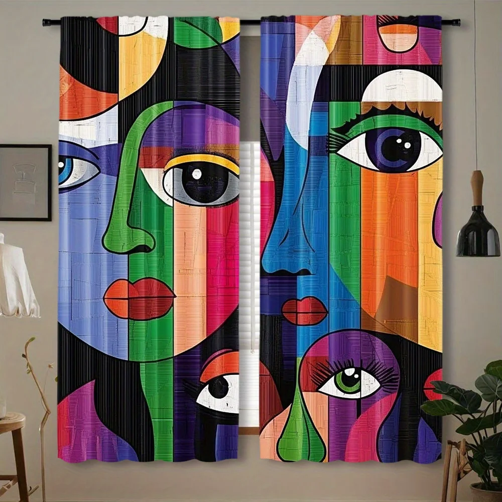 Abstract Face Curtains Colorful Pop Art Woman Window Drapes Modern Geometric Decor Blackout Fabric for Living Room BedroomStudio