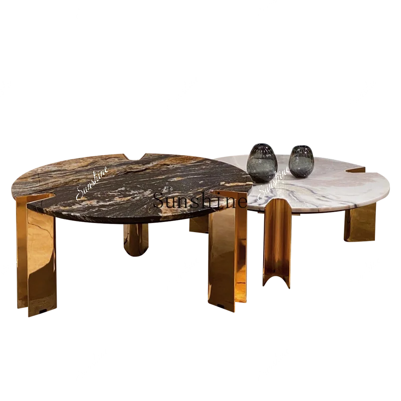 Natural luxury stone creative stainless steel foot luxury stone countertop coffee table combination  FT