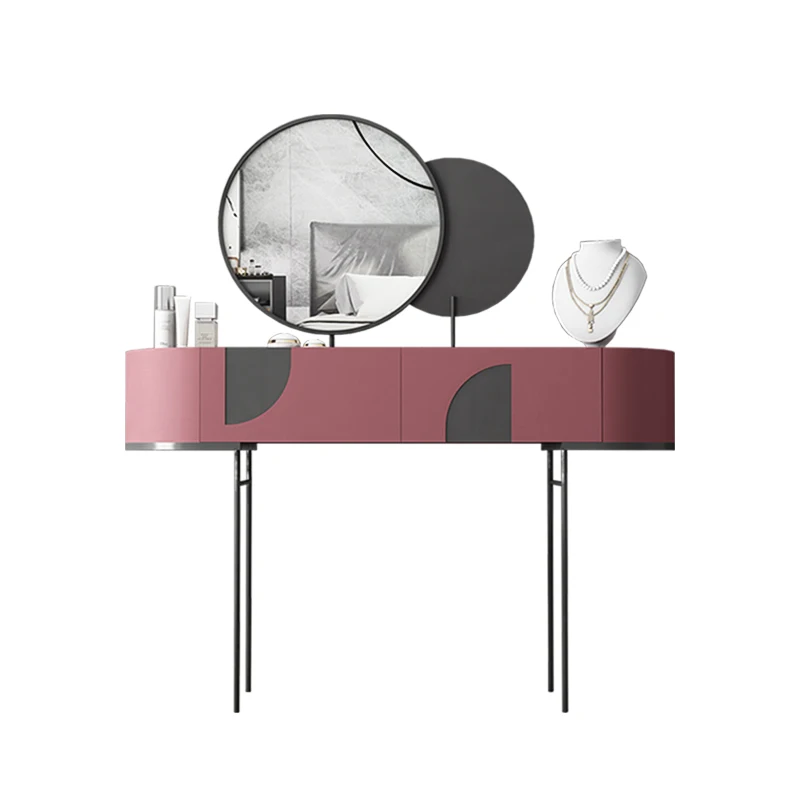 

wy-Modern Nordic Style Dressers with Drawers and Mirror Metal Legs Wooden Makeup Table Vanity Bedroom Dresser#