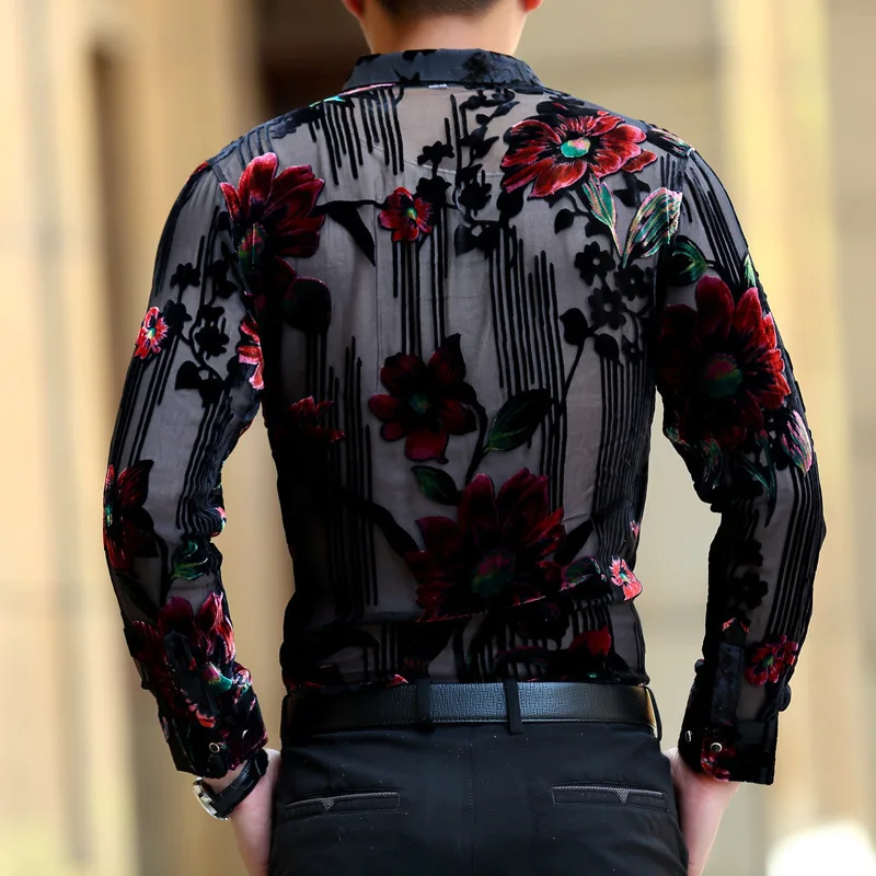 Frolal Velvet Wedding Marriage 2019 Chemise Homme 4xl Lace Shirt Club Party Prom Sexy Male Shirt Luxury Men Transparent Shirt