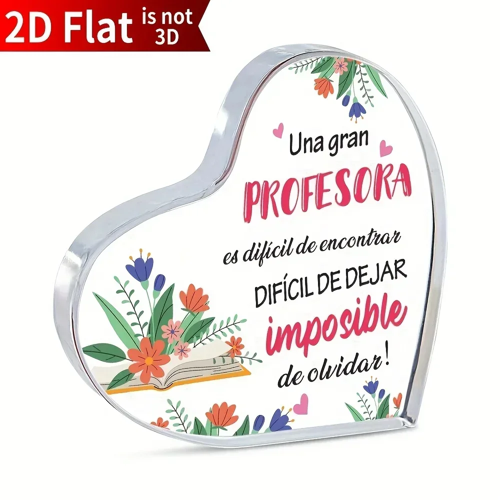 Spanish Teacher Appreciation Heart Acrylic Ornament Floral Pattern Educator Desktop Decoration