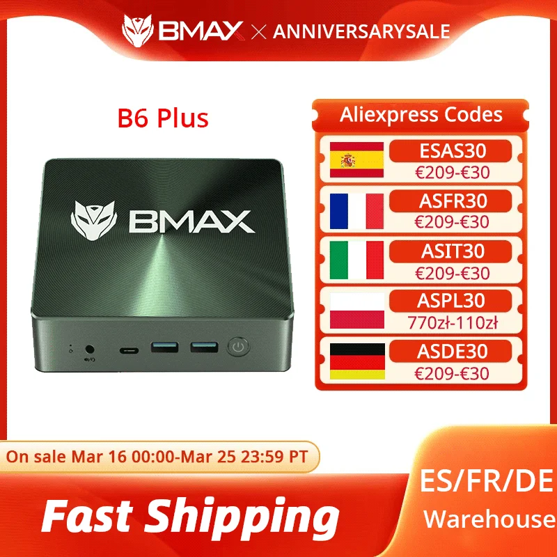 BMAX B6 Plus Mini-PC Intel I3-1000NG4 Windows 11 PC 12GB DDR4 RAM 512GB NVMe SSD WIFI 5 USB 3.0 USB * 3 HDMI * 2 Bluetooth 4.2