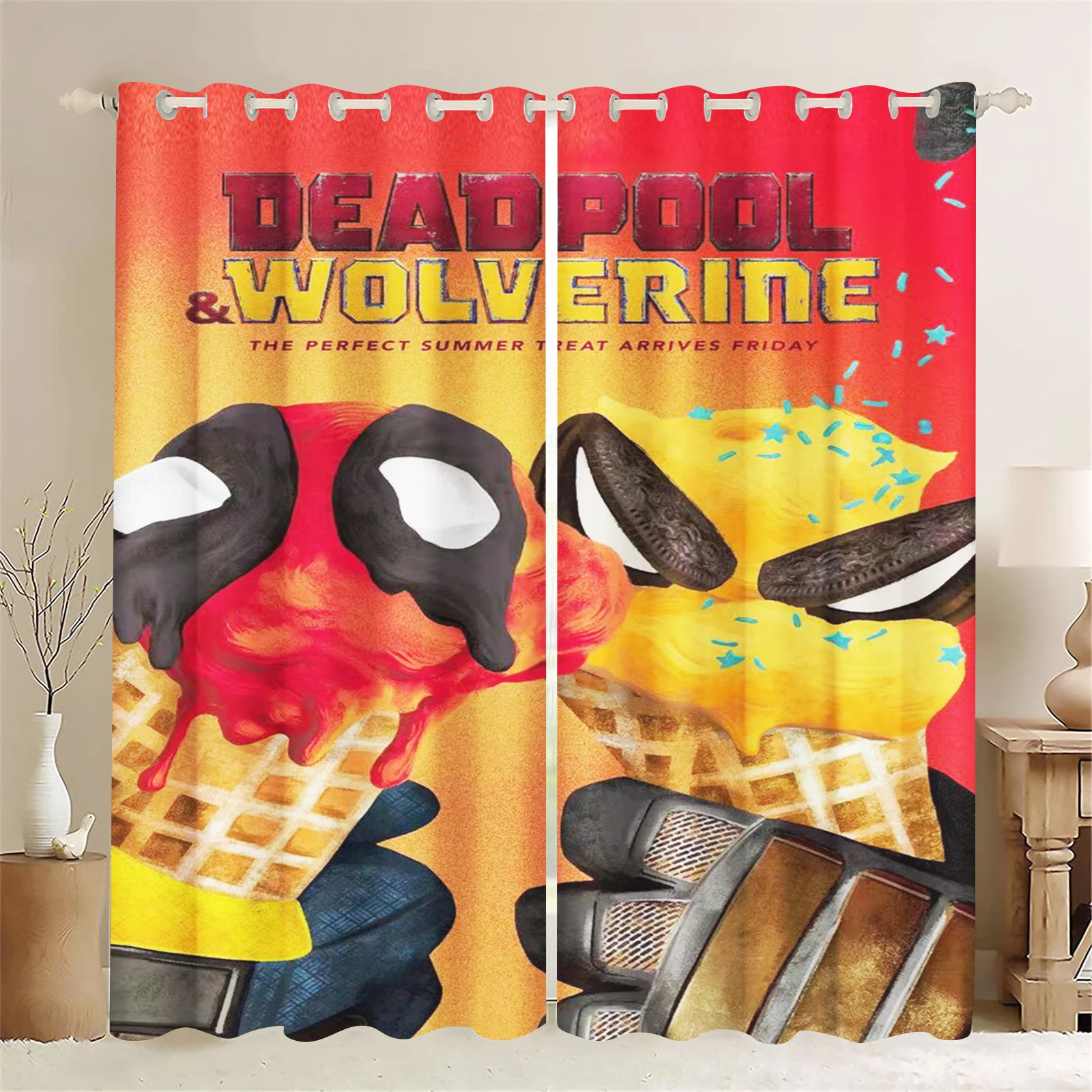 Deadpool und Wolverine Cartoon-Vorhang, Verdunkelungsvorhang, animiert, modisch, geeignet für Schlafzimmer, Kinder, Erwachsene, Geschenke, Raumdekoration
