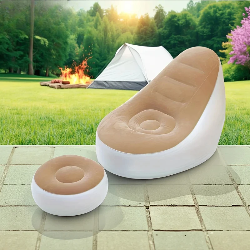 Flocking Surface High Quality Pvc Footstool Rapid Inflation Lazy Lounge Brown Color