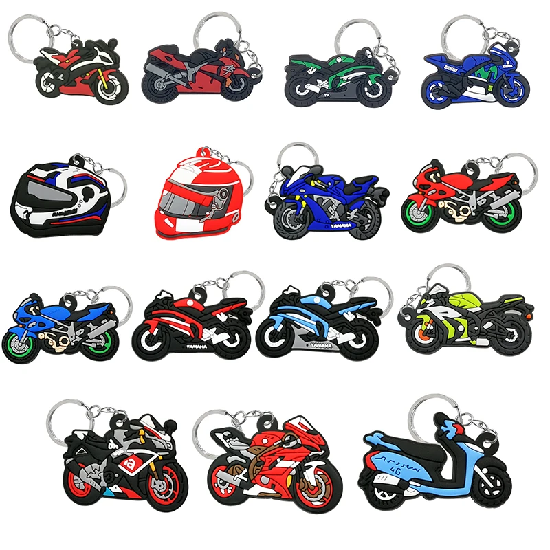 50PCS PVC Keychain Cute Motorcycle Design Helmet Keyring Wholesale Custom Key Chain for Car Key Anime Accessories Kids Toys Gift