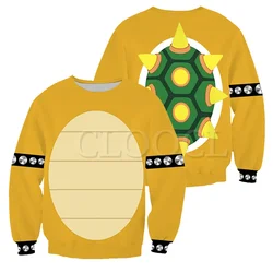 HX-Hoodie Bowser masculino e feminino, Hoodies impressos em 3D, pulôver de mangas compridas, jaqueta com zíper, trajes cosplay, moletons