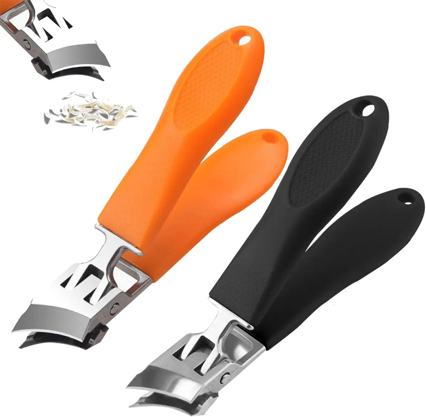 

2PCS Wide Jaw Slanted Nail Clippers for Men and Women, Anti-Splash Design, Orange & Black