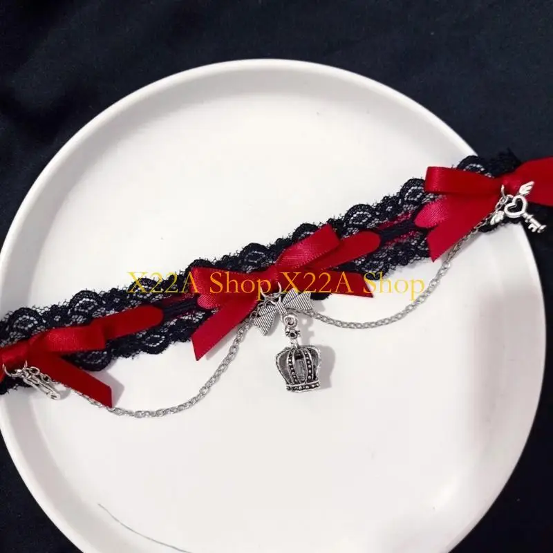 

Уникальная элегантная готическая кружевная подвязка на бедро с регулируемым эластичным поясом, милый ремень с цепочкой и бантом