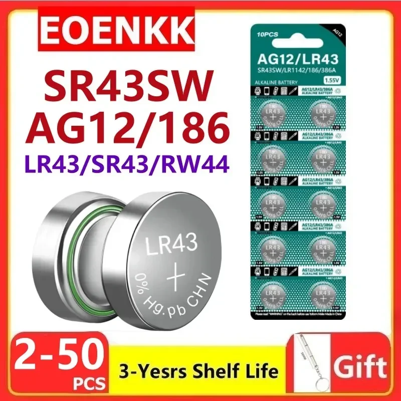 

New AG12 LR43 1.5V Lithium Batteries 301 386 L1142 Environmental Protection Button Battery for Watch Battery Remote