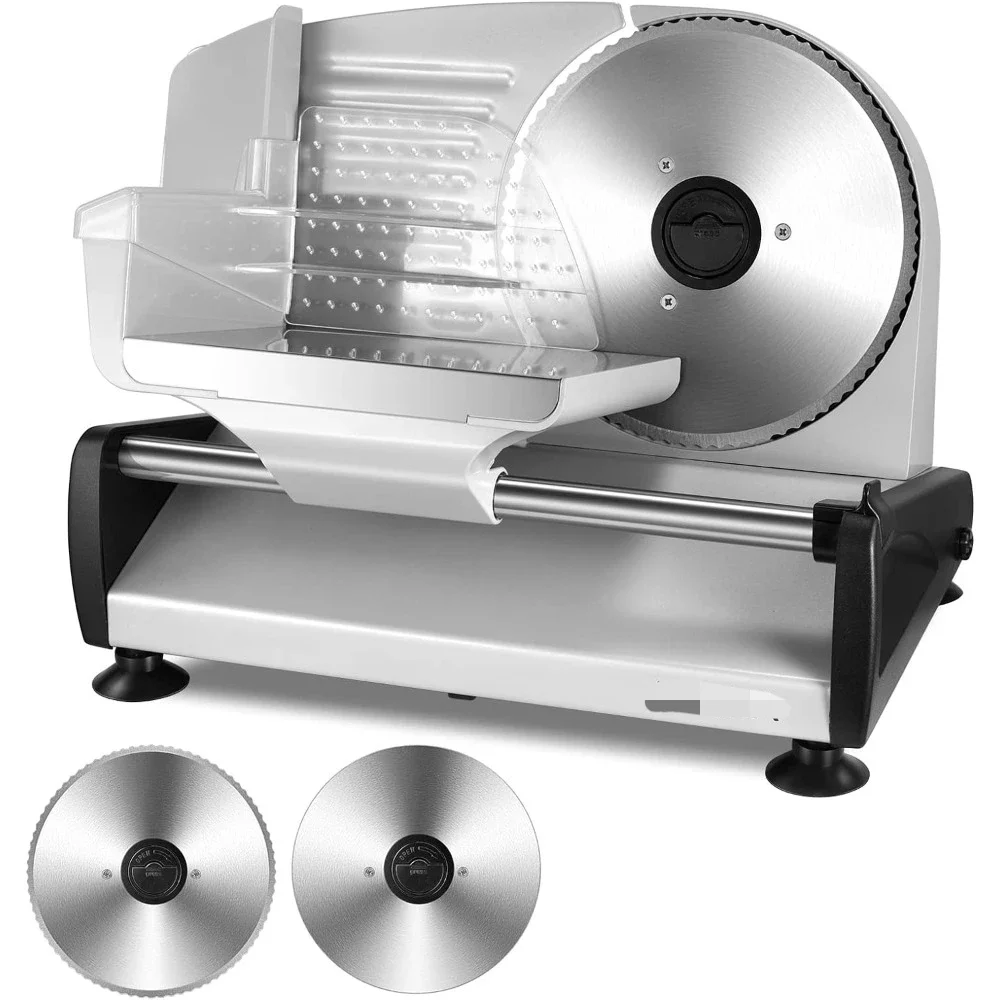 

%A Meat Slicer 200W Electric Deli Food Slicer with 2 Removable 7.5" Stainless Steel Blade, Adjustable Thickness for Home Use,