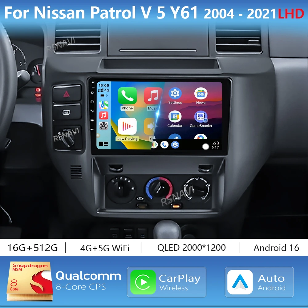 Android 16 Carplay Auto 2K Screen Car Radio Multimedia Player For Nissan Patrol 2004-2021 WIFI+4G DSP Autoradio Stereo Head Unit