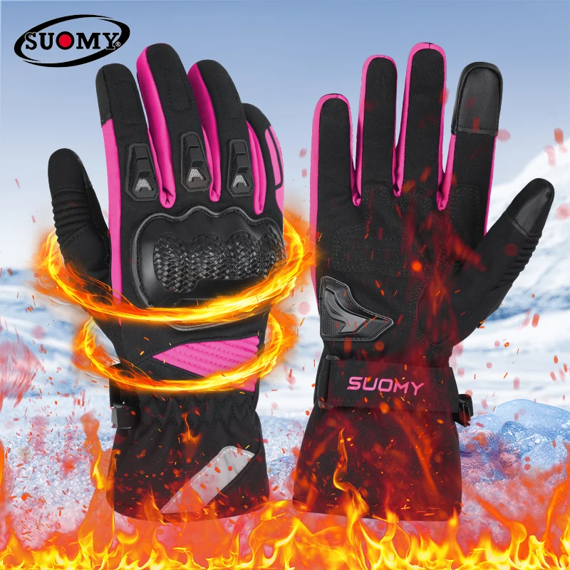SUOMY Winter Motorcycle Gloves Women Pink Purple Windproof Waterproof Touch Screen Warm Biker Riding Motocross Gear Gloves