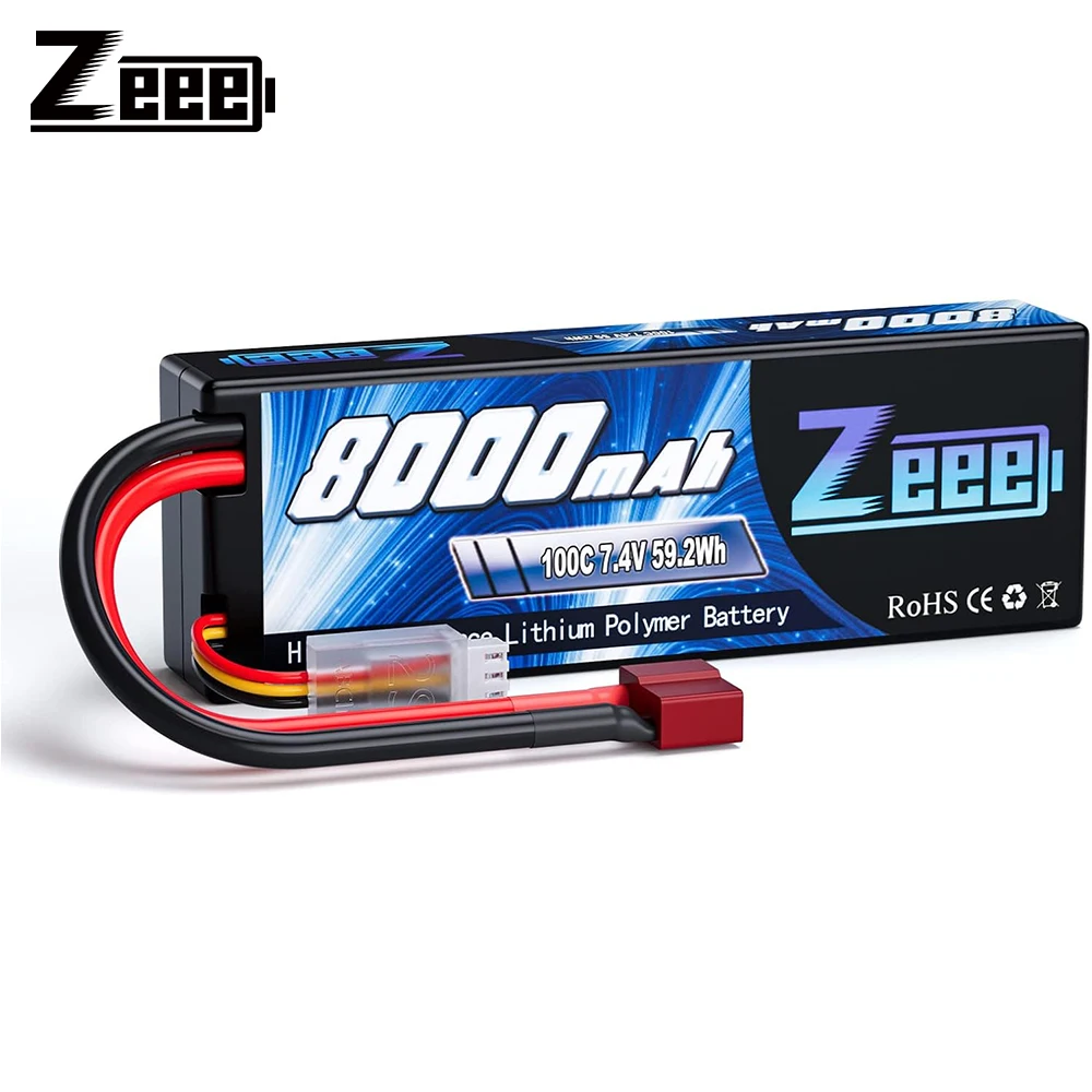 Zeee 2S Lipo Battery 7.4V 100C 8000mAh Hardcase with Deans Plug for RC Car Truck Boat Helicopter FPV Drones RC Racing Models