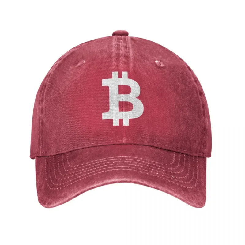Unisex Bitcoin Logo Baseball Cap, angustiado Denim, lavado chapéus, retro, ao ar livre, exercícios Headwear, laranja, homens, mulheres