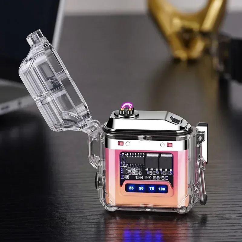 Hot Sell Outdoor waterproof lighting electric lighter - transparent curved design with rechargeable power display screen