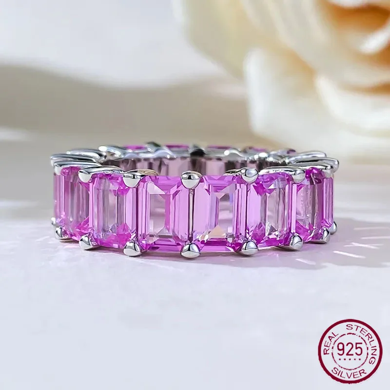 

border new 925 silver 4 * 6 rectangular cherry blossom pink diamond ring for women in Europe and America