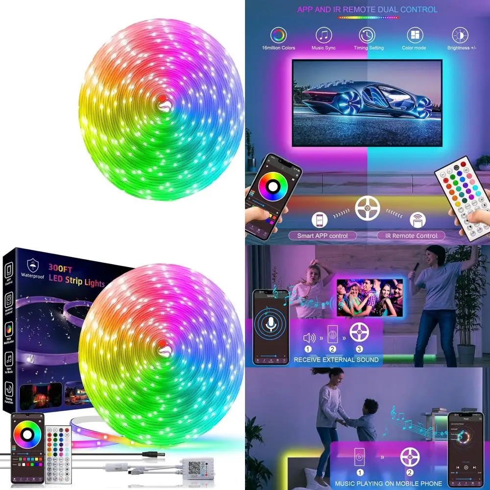 شريط أضواء LED مقاوم للماء RGB مع مزامنة الموسيقى، قابل للتشذيب، IP65 خارجي، جهاز التحكم عن بعد والتطبيقات لحمام السباحة والسقف #1