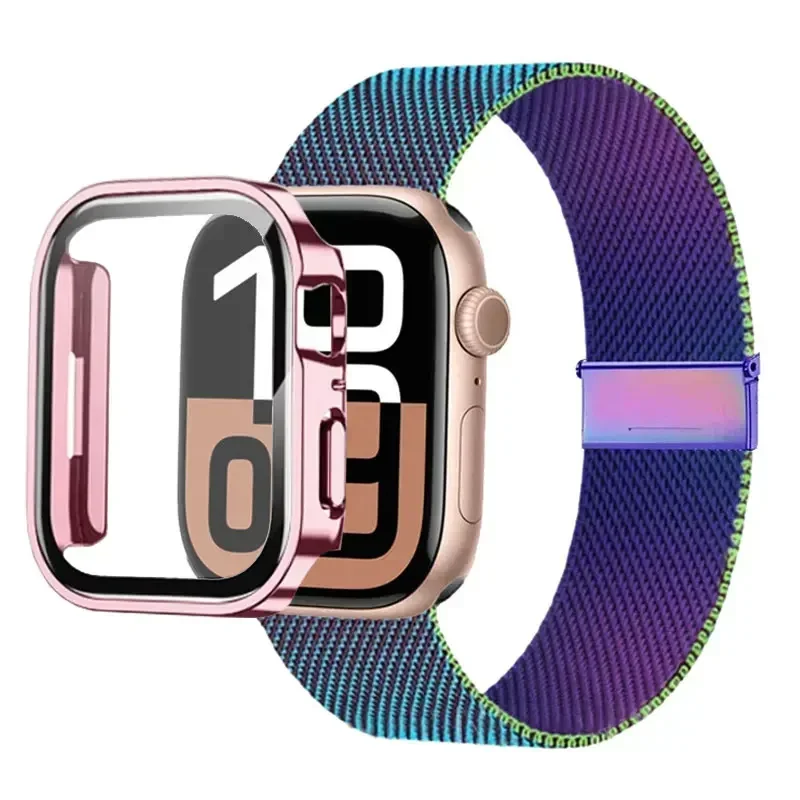 Milanese Loop Strap für Apple Watch Ultra 49 mm Band 44 mm 40 mm 41 45 mm Gold Silber Leopardenarmband + Hülle iWatch 9 8 7 6 5 4 3 SE – Detail 17