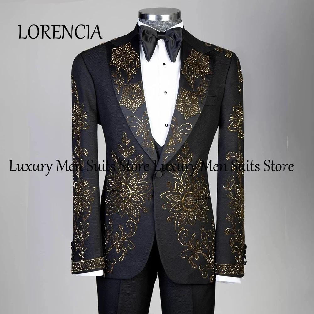 

Elegant Crystal Suits for Men 3 Pieces Shawl Collar Tuxedos Wedding Party Gowns Customized Blazer Pans traje juvenil masculino