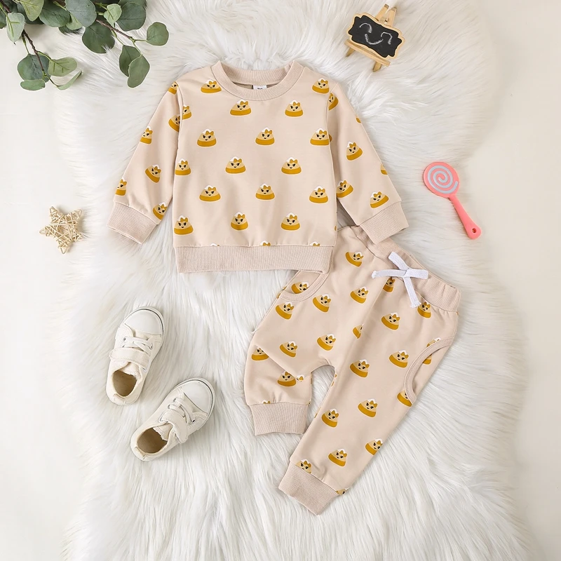 Tregren Toddler Girl Fall Outfits Cartoon Zongzi Print Crew Neck Long Sleeve Sweatshirts and Long Pants 2Pcs Clothes Set