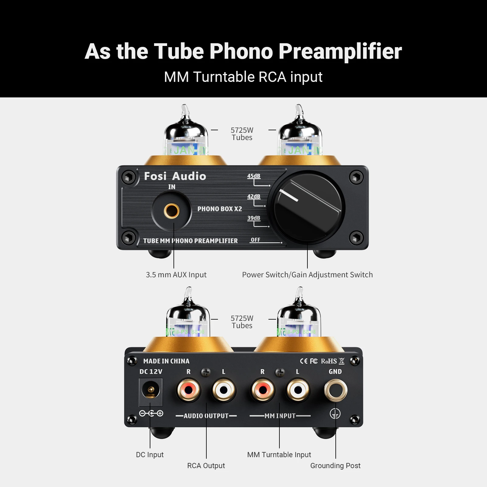Fosi Audio Phono Preamp for Turntable Phonograph Preamplifier Mini Stereo Audio HiFi Vacuum Tube Amplifier Box X2 For DIY